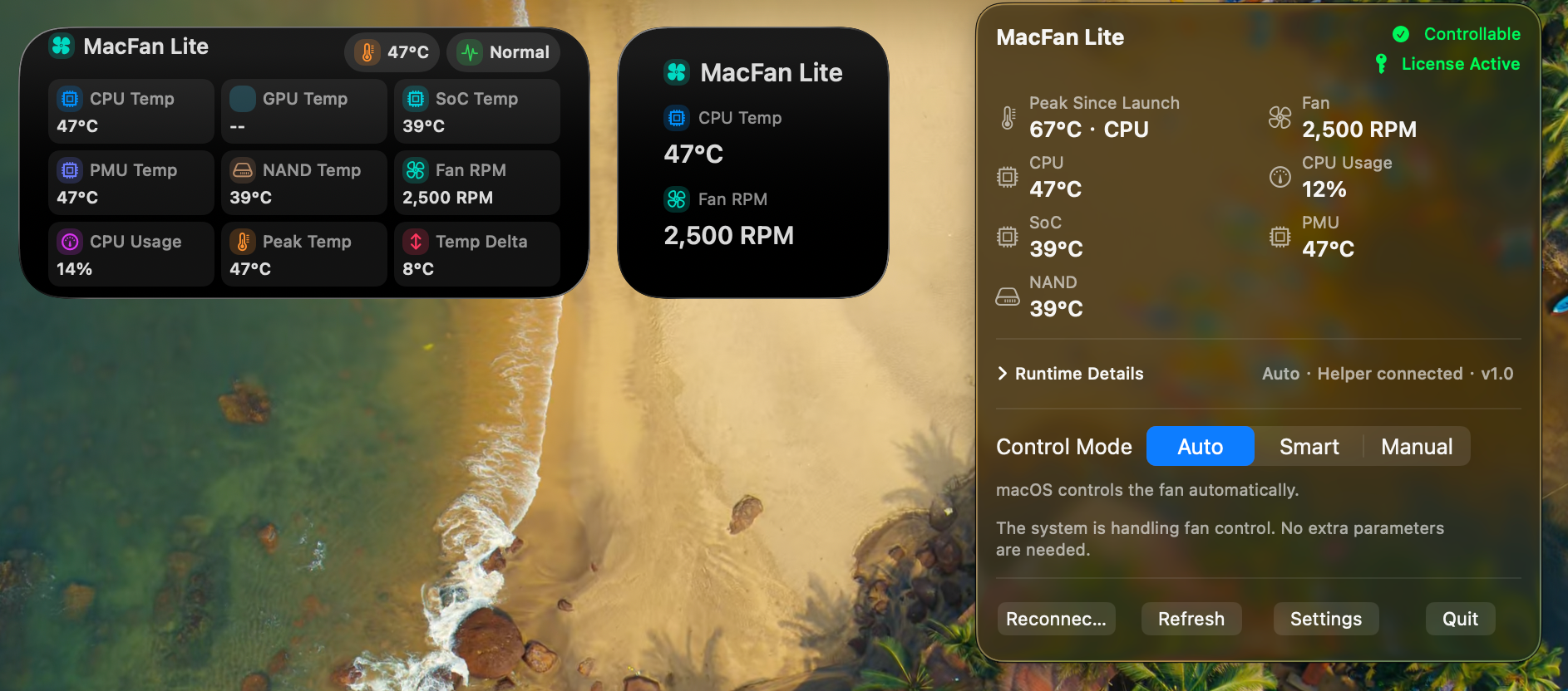Mac Fan menu bar overview